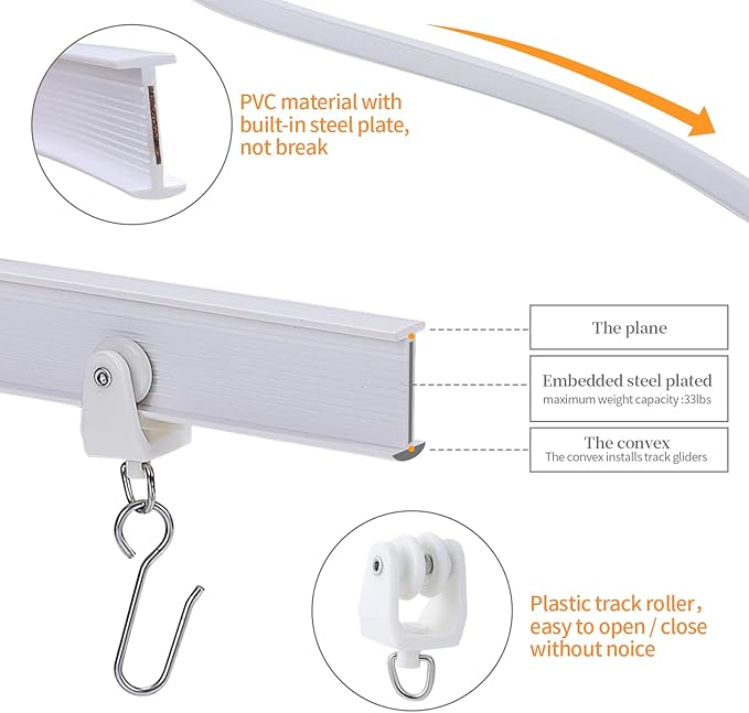 Flexible Bendable Ceiling Curtain Track, 5m (16.4ft), Ceiling Mount, for Curtain Track with Track Curtain System, RV Curtain Spacer, Curtain Ceiling Track, white