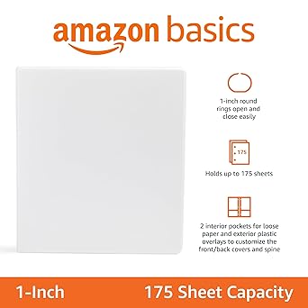 Basics 3-Ring Binder, 1-Inch - White 1 Pack