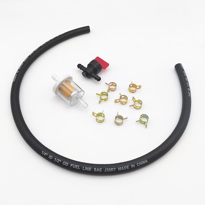5414K 14" x 25" Fuel Line Hose Inline Fuel Filter Fuel Shut Off Valve Compatible with Bri-ggs Stra-tton 283207 791850 95162S 691035 698183 Lawn Mower Small Engines w 8 Clamps