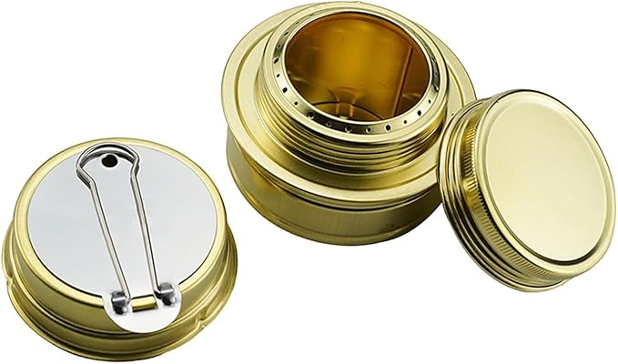Portable Mini Alcohol Stove Burner Outdoor Brass Camping Cooking Stove Outdoor Camping Backpacking, 4.7x7.4cm 80ML