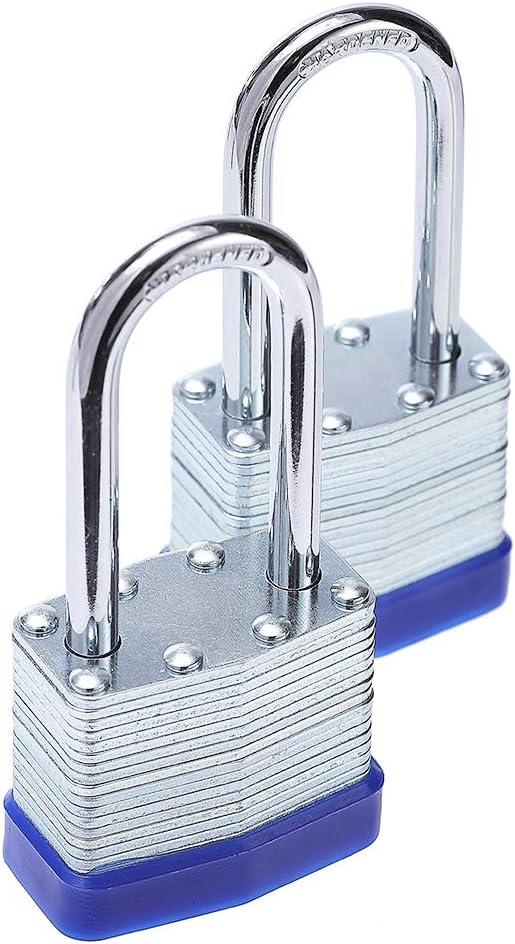 Laminated Steel Key Lock, 1-916 in. Wide Body, 2 Padlocks Keyed Alike,Long Shackle