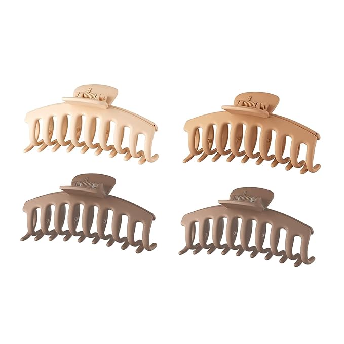 Wekin Large Hair Claw Clips, 4 Pack 4.3" Hair Clips for Women & Girls, Strong Hold Matte Claw Hair Clips for Women Thick Hair(Beige, Khaki, Brown, Dark Brown)
