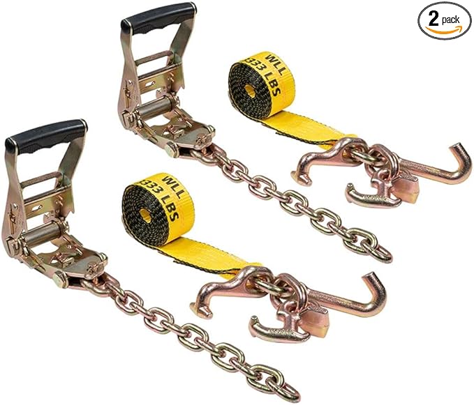 Mytee Products (1 Pack 2" Chain Ratchet Straps w/RTJ Tie Down Roll Back Tow Truck Car Hauler