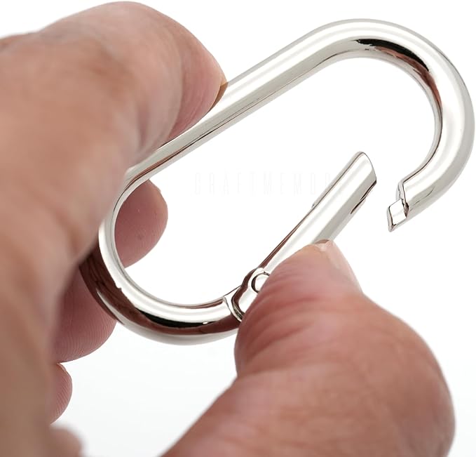 CRAFTMEMORE 2pcs Oval Rings Snap Clips Spring Opening Keyring Buckle SHOV Purse Hardware (Silver)