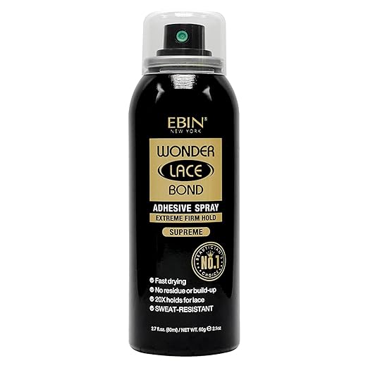 EBIN NEW YORK Wonder Lace Bond Adhesive Spray - Supreme (Extreme Firm Hold), 2.7 fl. oz. 80ml Fast Drying, No Residue, No Build up, Powerful Hold, All-Day Hold, Daily Wig Application
