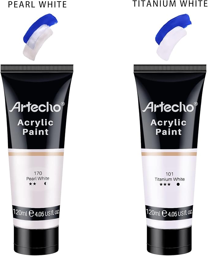 Artecho White Acrylic Paint, Titanium White Paint (120ml 4.05oz) Tubes, Art Craft Paints for Canvas Painting, Rock, Stone, Wood, Fabric, Art Supplies