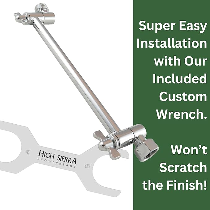 High Sierra - Heavy Duty 9 Adjustable Shower Arm Extension - Easily Raises and Lowers Shower Heads - Floating Nut For Precise Vertical Alignment - Brushed Nickel Finish