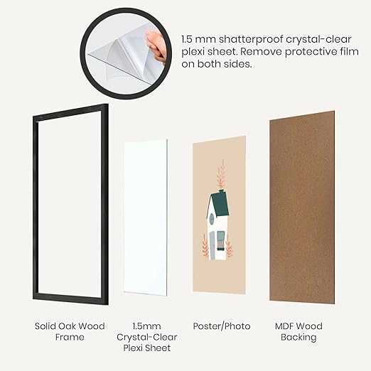 Opposite Wall - 16x20 in - Black Solid Oak Wood Picture Frame - Lightweight, Versatile & Shatterproof - Wall Hanging Poster or Photo Frame - Wall Decor for Office, Gallery & Home