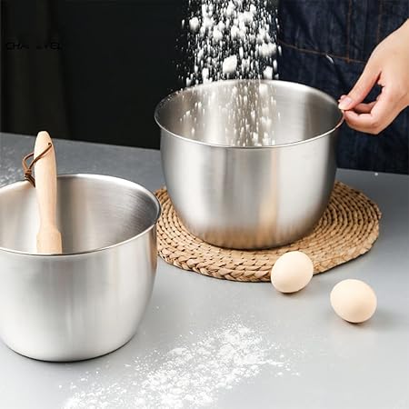 Gigicloud Stainless Steel Mixing Bowl, 304 Stainless Steel Deep Bowl Deep Anti-flying Design Kitchen Metal Bowls for Cooking Baking Mixing Marinating Cake Bread Salad
