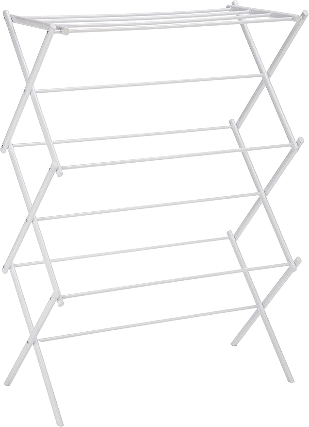 Basics Foldable Portable Laundry Rack for Air Drying Clothing, Indoor Outdoor Use - 14.5" D x 29.5" W x 41.8" H, White