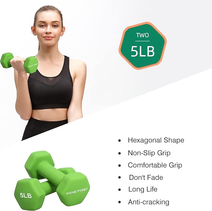 Dumbbell Hand Weight Pairs ‚ Neoprene Dumbbell Exercise & Fitness For Home Gym Equipment and Adjustable Dumbbell Sets‚ Non-Slip, Color Coded Hex Shaped Free Weights.