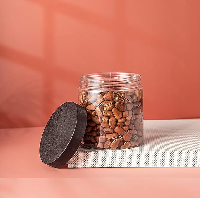 Lawei 12 Pack Plastic Jars with Lids, 16 Oz Clear Storage Jars with Black Screw Lids, Refillable Round PET Plastic Containers Wide Jar for Dry Food, Spice, Nuts, Candies, Honey Jam