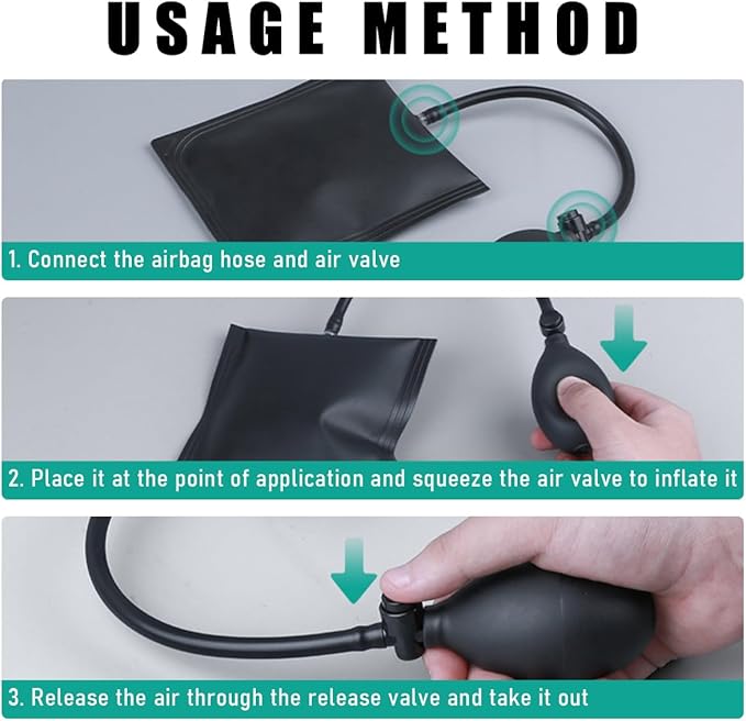 Air Wedge Pump, Professional Leveling Kit and Alignment Tool Inflatable Shim Bag, Air Wedge Bag Pump Suitable for Window Door Installation Car Repair, Car Accessories (Plastic Valve)