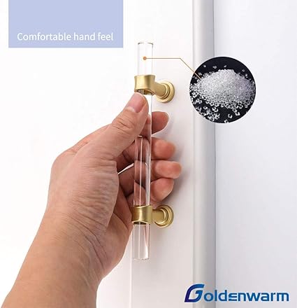 goldenwarm 5 Pack Gold Kitchen Cabinet Hardware Acrylic Drawer Pulls - LS9165GD90 Modern Cabinet Handles Lucite Drawer Pulls Dresser Handle Bar Pull Drawer Handles