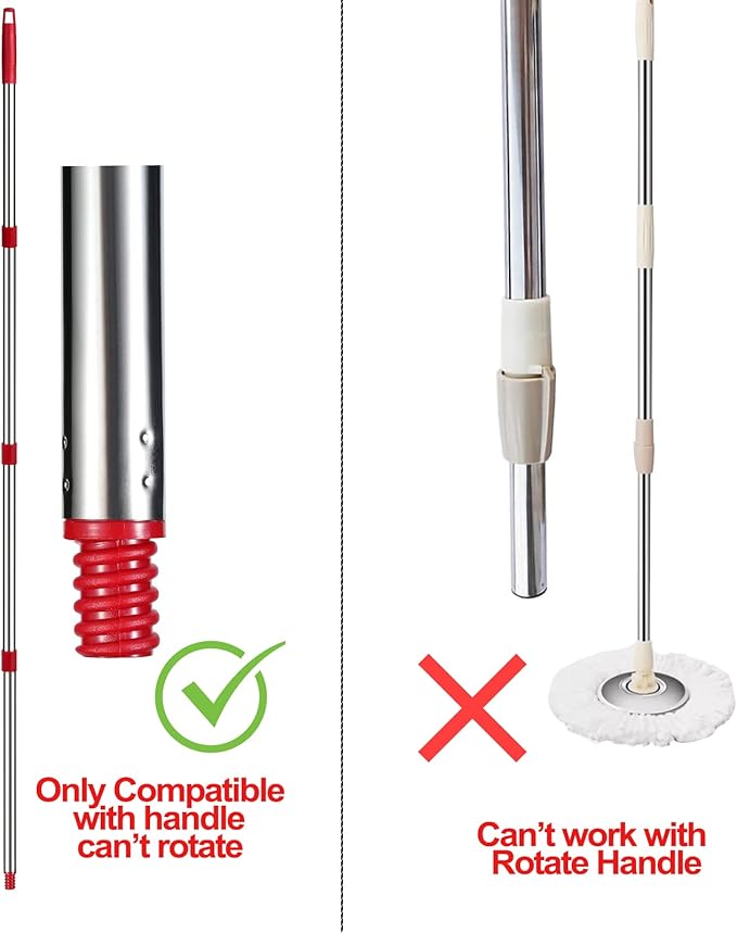 Spin Mop Replacement Handle - 4 Section Mop or Broom HandleStick Compatible with O Cedar Spin Mop Refills and Brooms, 30" to 59", American Threaded Joint End (Mop Head Not Included)