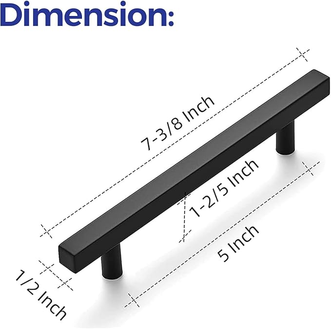 Ravinte 1 Pack 7.38'' Square Cabinet Pulls Matte Black Stainless Steel Kitchen Drawer Pulls Cabinet Handles 7-38Length,5 Hole Center