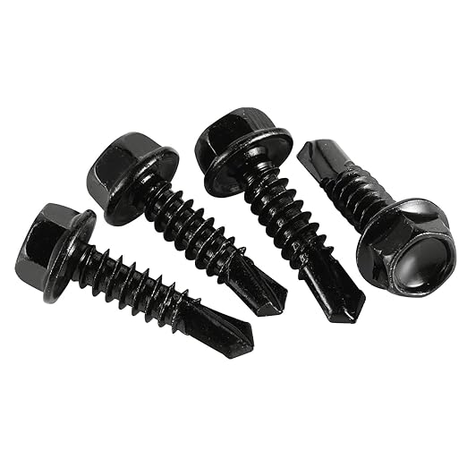 10 x 1" Hex Washer Head Self Drilling Screws, 410 Stainless Steel Self Tapping Sheet Metal Tek Screws, Black Oxide, 100 PCS