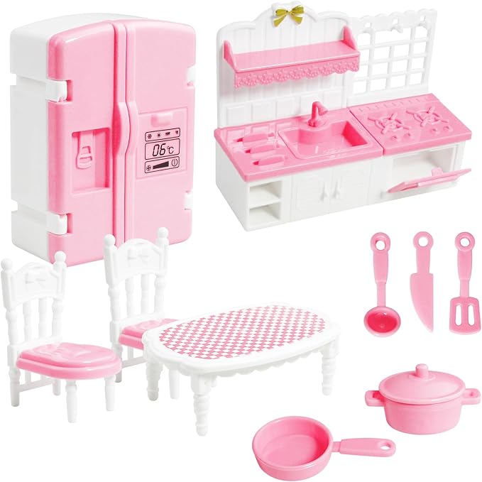 10 Pieces Mini Kitchen Set Dollhouse Kitchen Miniature Kitchen Set Doll Mini Kitchen for Kids Doll House Furniture and Accessories Set Mini Dollhouse Furniture 1 12 Scale