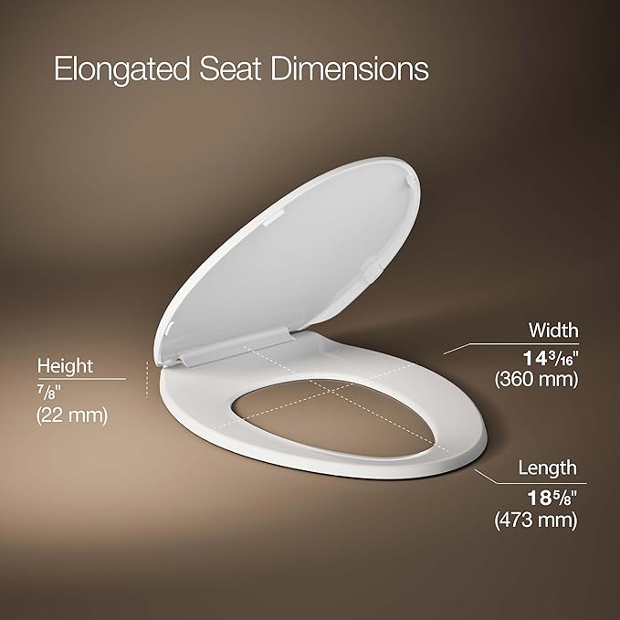 Kohler K-20110-0 Brevia Elongated Toilet Seat with Grip-Tight Bumpers, Quiet-Close Seat, Quick-Attach Hardware, White