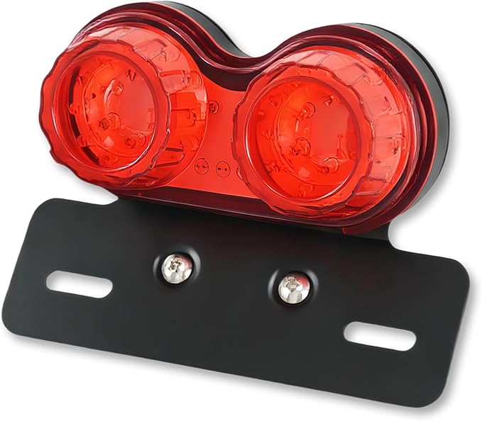 Vintage Motorcycle LED Tail Light Brake Turn Signals Rear Light Integrated with Driving Lamp License Plate Holder for Street Bike Cruiser Chopper Bobber(Red Lens)