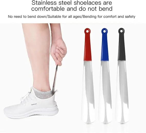 1PC 30cm Stainless Steel Shoehorn PVC Plastic Handle Professional Shoe Horn with Hook Spoon Shoes Lifter Shoe Helper(02)