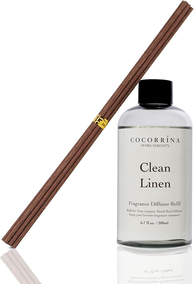 Cocorrna Clean Linen Scented Reed Diffuser Oil with 8 Sticks Fragrance for Bedroom, Bathroom, Oil Diffuser, Home Dcor, 6.7 oz. (200 ml)