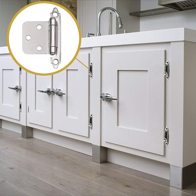 ANGSTROM 2-Pack Partially Exposed Cabinet Hinges, 180-Degree Self-Closing, Surface-Mount Full Overlay (Nickel Plated)