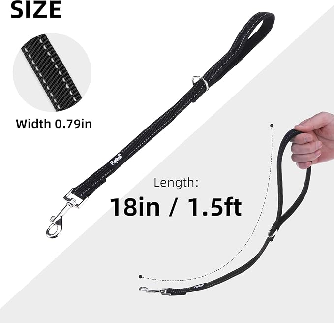PUPTECK Reflective Short Dog Leash with Comfortable Padded Handle Durable Nylon Dog Lead for Small Medium and Large Dogs Cats Walking Running Training Outside, Black