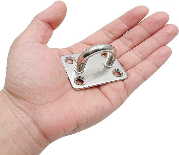4 Pcs 2 x 1.6 Inch 304 Stainless Steel Ceiling Hooks Pad Eyes Plate Marine Hardware Hooks with Screws