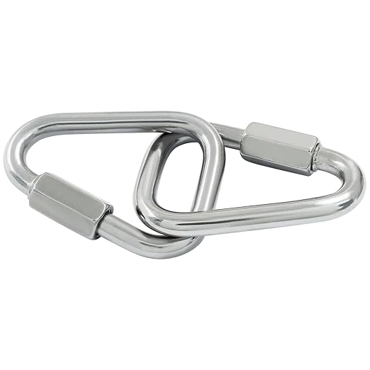 2 Pack M8 Heavy Duty Triangle Quick Links, 2.9" Stainless Steel Carabiners with Triangular Locking Hooks, Quick Connects for Camping Outdoor Gear
