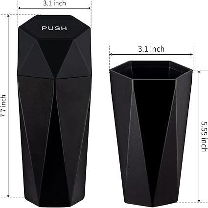 JUSTTOP Car Trash Can with Lid, Diamond Design Small Automatic Portable Trash Can, Easy to Clean, Used in Car Home Office (Black)