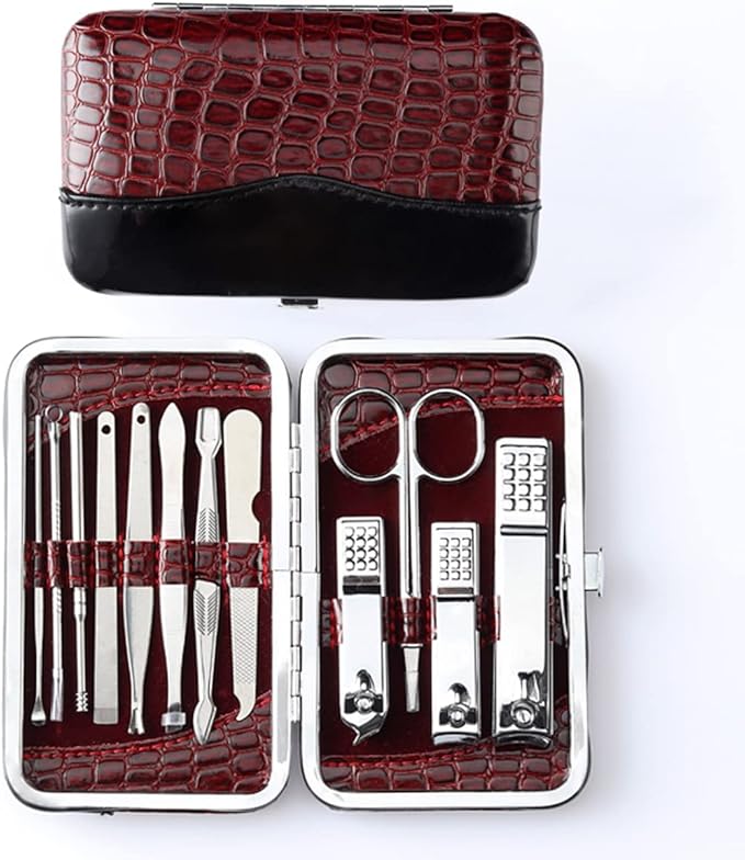 12 Pieces Manicure Set Professional Nail Clippers kit Stainless Steel Manicure kit Nail Care Tools with Luxurious Leather case