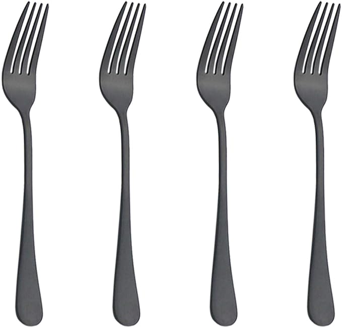 Matte Black Salad Forks Set 4 Piece, Flatware Bulk 188 Stainless Steel Heavy Duty Silverware Fork, 7.48-Inch Eating Utensils Table Dessert Fork Service for 4 Satin Finished, Dishwasher Safe