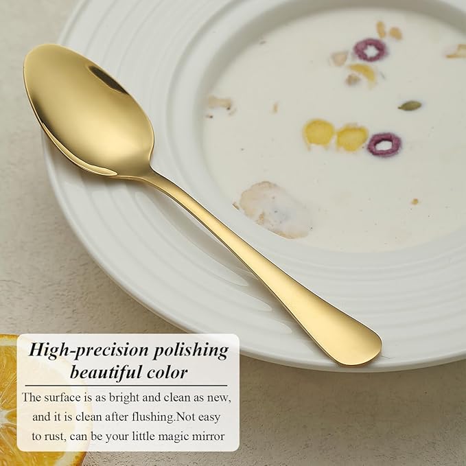 Gold Dinner Spoons 12 Pieces, Stainless Steel Titanium Gold Plating Table Spoon, Soup Spoons, Use for Home, Restaurant, Wedding, Parties, Events, Christmax