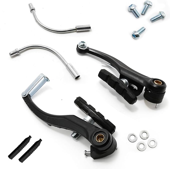 2 Pairs Bike Brake Set, Universal Complete V Bike Brakes Set for Most Mountain Bicycle, Including Road Bike Brakes Cables, Front Back Wheels End Caps,End Ferrules-Black