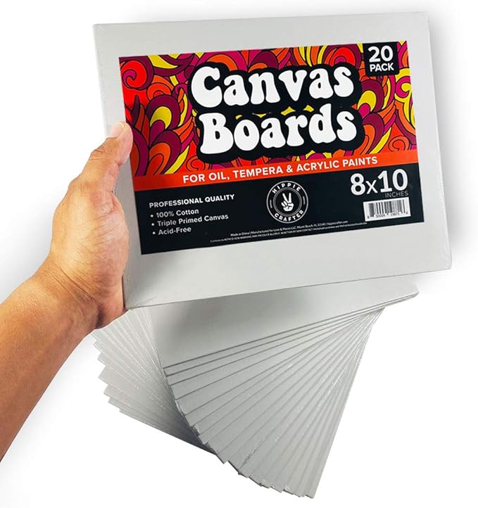 20 Pack Paint Canvases for Painting, 8x10 Blank Art Canvas Panels, Flat Canvas Boards for Acrylic, Oil, and Mixed Media, Small Canvases for Painting Projects and Art Supplies