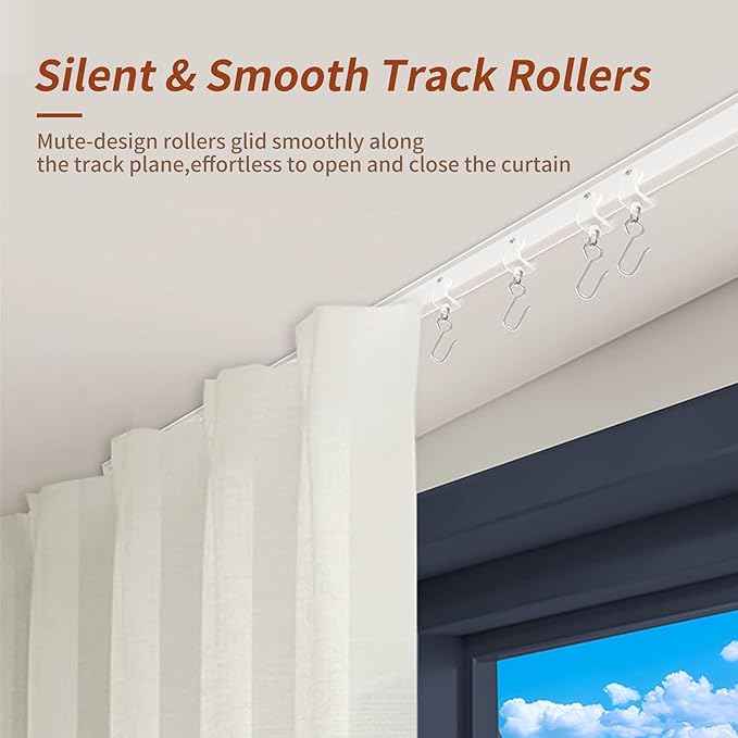 Flexible Bendable Ceiling Curtain Track, 9.8ft (3m) Curved, PVC, Metal, Plastic Stainless Steel, White, Ceiling Mounted