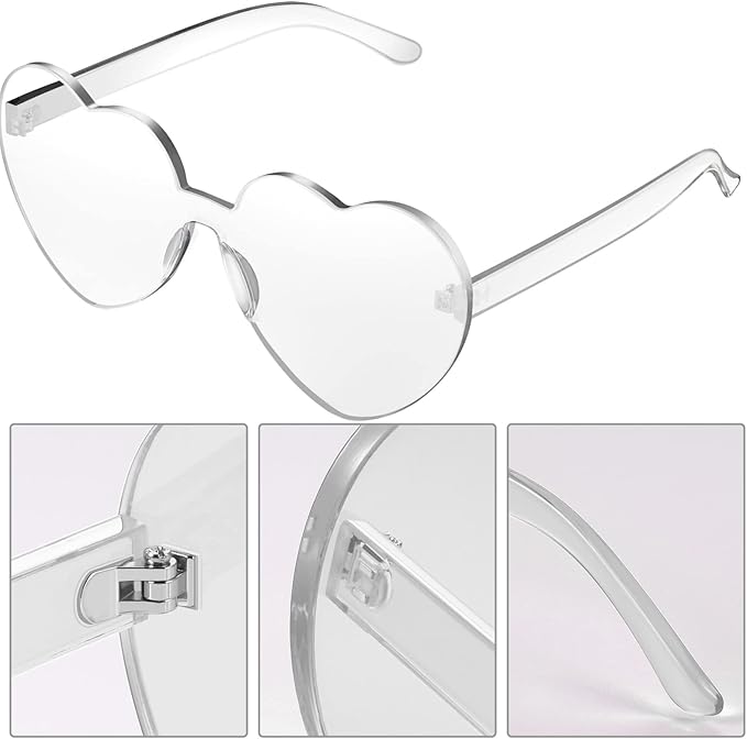Maxdot Heart Shape Sunglasses Rimless Transparent Heart Glasses Colorful Party Favors