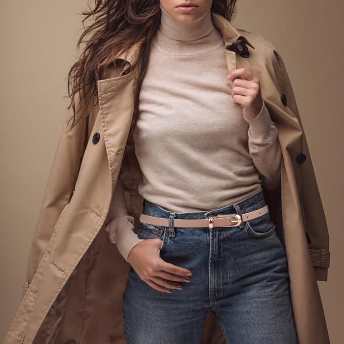 Jeans Belt Fashion Buckle Skinny Waist Adjustable Ladies Belts Shaping Slim Waistband for Womens Leather Dress Coat (Light Brown)