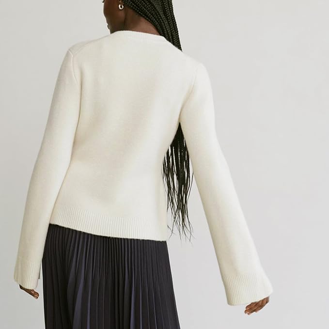 SOLILOQUY Womens Slim Fit Cardigan Sweaters Long Sleeve Button Down Open Front Solid Crop Sweater Coat with Pockets