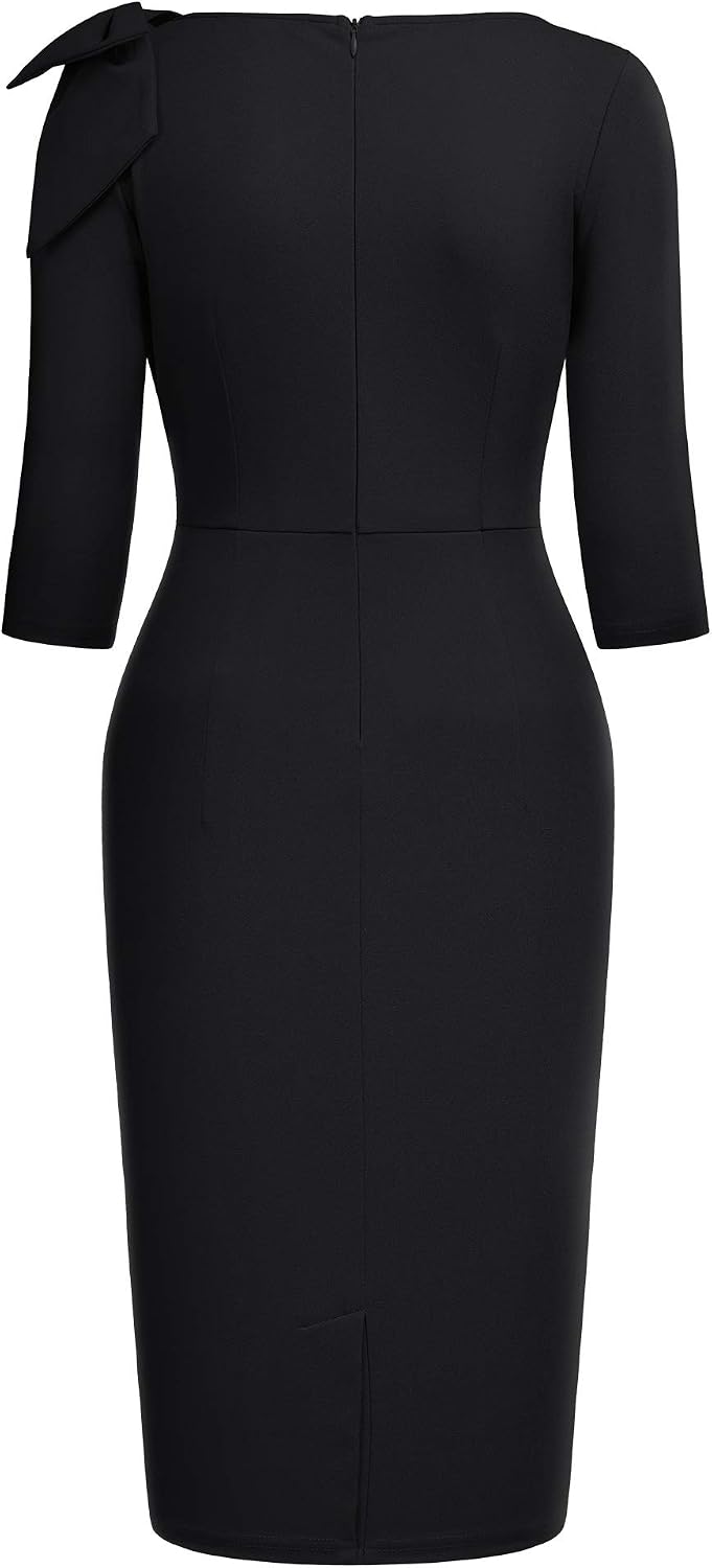 Miusol Women's 1950s Style Bow 2/3 Sleeve Business Pencil Dress .