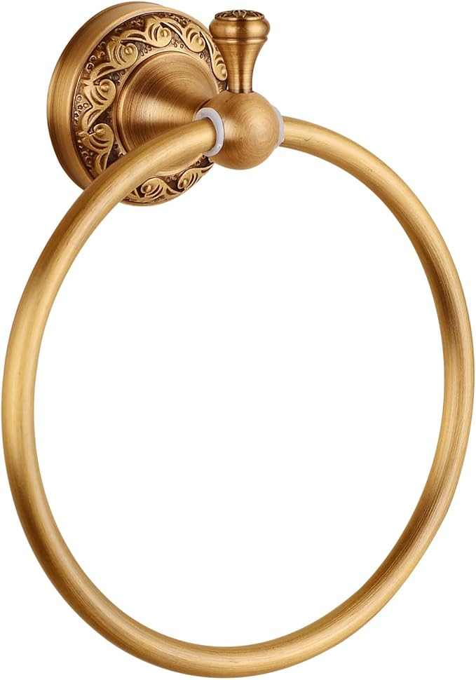 Wall Mounted Bathroom Towel Ring, Bath Towel Hanger Antique Brass Pattern Carving,Brushed Bronze