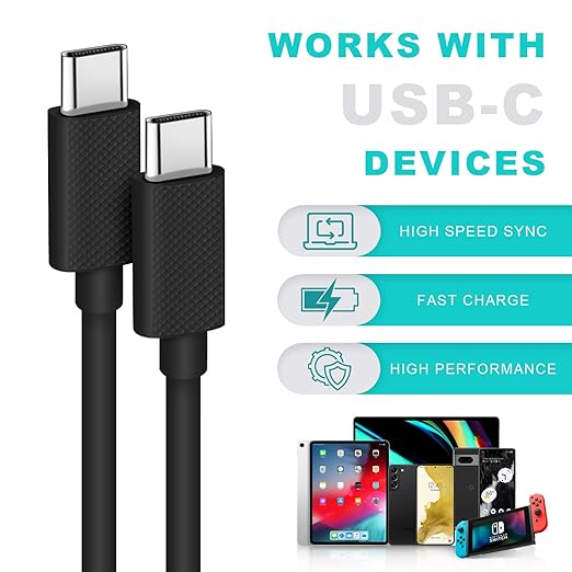 USB C to USB C Cable, USB C Charger Cable, Apple USB C Cable, 6FT 60W USBC Type C Fast Charging Cable Compatible with for Apple iPhone 15 Pro Max, ipad Pro 12.9 Air Mini MacBook Air, Black