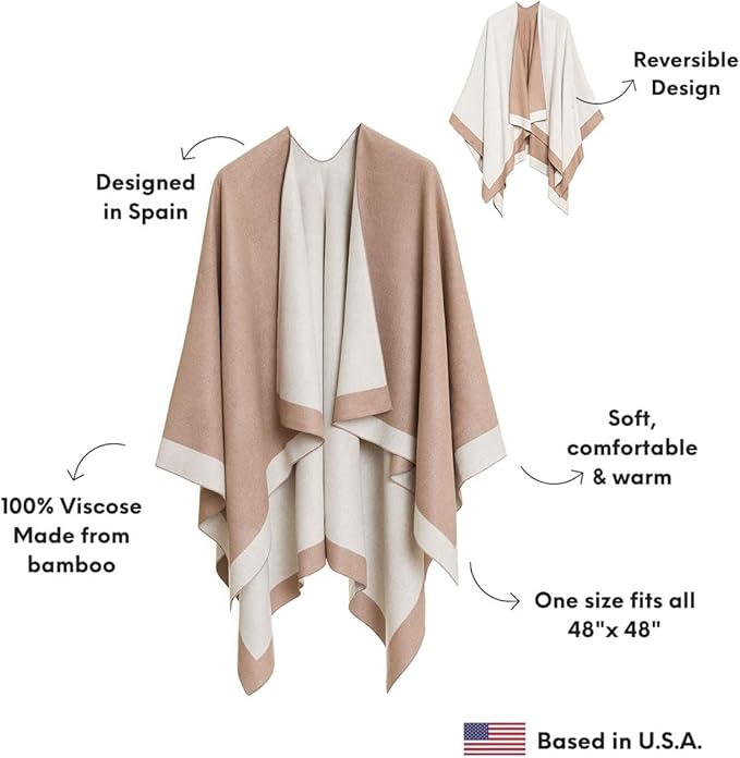 Women's Shawl Wrap Poncho Ruana Cape Cardigan Sweater Open Front for Travel Flight Cruises