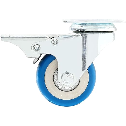 4 Pack Caster Wheels Swivel Plate Stem Brake Casters On Blue Polyurethane Wheels (2 inch with Brake)