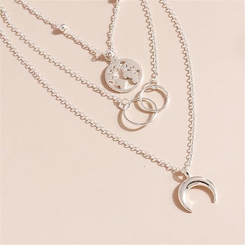 Bohemia Dainty Layered Necklace Trendy Moon Necklaces Map Pendant Jewelry Delicate Choker Chain Multi layer Crescent Disc Necklaces for Women