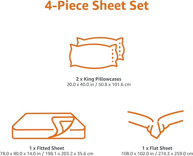 Basics 4 Piece Bed Sheet Set, 100 Cotton Jersey, Includes Super Soft, Flat and Fitted Sheets, Pillowcase, King, White, Solid