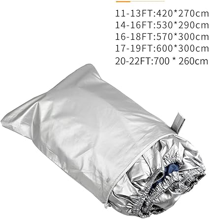 Boat Cover Yacht Outdoor Protection Waterproof Heavy Duty Silver Reflective 300D Oxford Fabric Anti-Smashing Durable and Tear Proof Fits V-Hull TRI-Hull Runabouts and Bass Boats 16-18FT