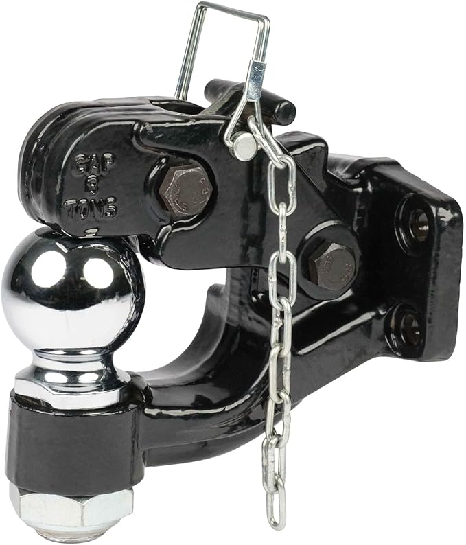 Mytee Products Pintle Hitch with 2-5/16-Inch Trailer Ball, 8 Ton Combination Hitch with Mounting Kit | Bolt On Adjustable Pintle Hook Ball Combo - Powder-Coated, Heavy-Duty