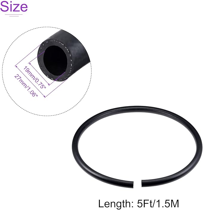DMiotech 19mm(34") ID 27mm OD 5ft Fuel Line Hose Rubber Fuel System Engine Hose Black for Gas, Diesel, Fuel, Engine Oil, Hydraulic